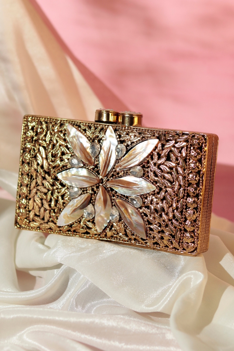 Picture of Gold Metal Sequins Embellished Clutch 