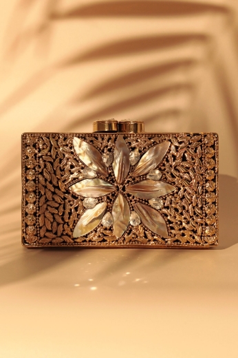 Picture of Gold Metal Sequins Embellished Clutch 